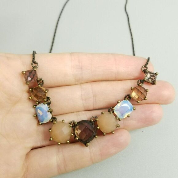 Vintage NR Signed Brown Tan Earth Tone Rhinestone Collar Necklace, Bronze Tone - Picture 8 of 8